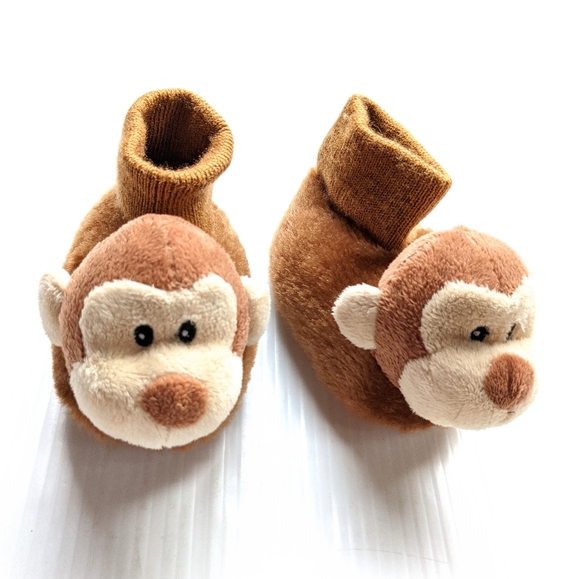 MONKEY baby boy slippers plush house shoes sz 2/3 - Picture 1 of 6